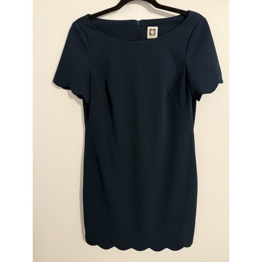Anne Klein Blue Scalloped Hem/Sleeves Dark Blue Size 4